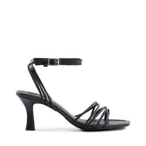 NEW Seychelles Starboard Heel Black Strappy Kitten Heel Sandals in Black Leather